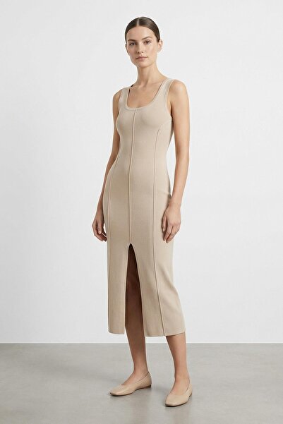 Soul Women's Thick Strap Slit Dress - 31861Elb - Stone