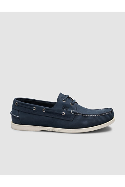 Cabani Navy Blue Genuine Leather Lace-Up Loafer Shoes