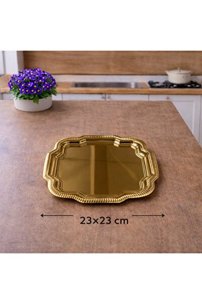 Zucci صينية تقديم معدنية ذهبية أنيقة مقاس 23x23 سم |   صينية تقديم عصرية وزخرفية