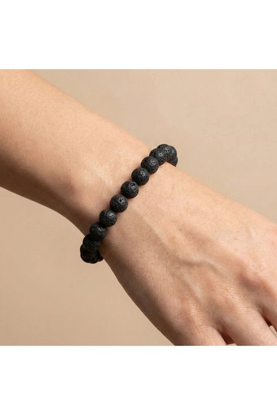 SWEATEE 100% Natural Black Lava Stone Bracelet | |   Natural Stone Bracelet with Stress and Balance Features (8mm)