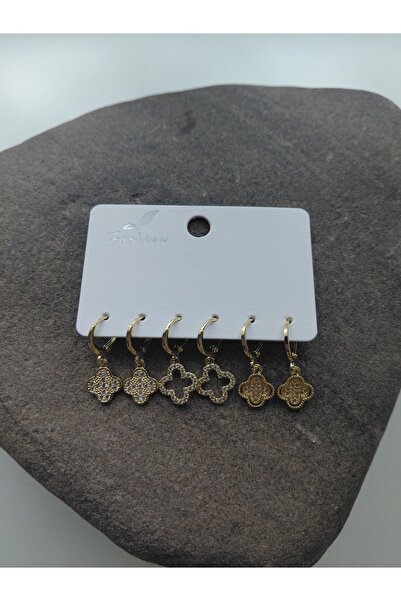 lavante butik kendini özel hisset Steel 6-Piece Zircon Stone Clover Earrings