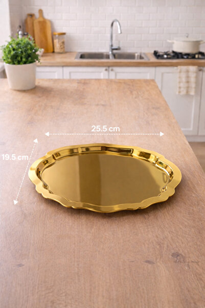 Zucci صينية تقديم معدنية ذهبية من أوفالدي مقاس 25.5×19.5 سم |   صينية تقديم ع...