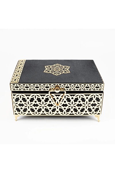 Hayrat Neşriyat Velvet Chest Dowry Box, Patterned (Black, Hollow Box)