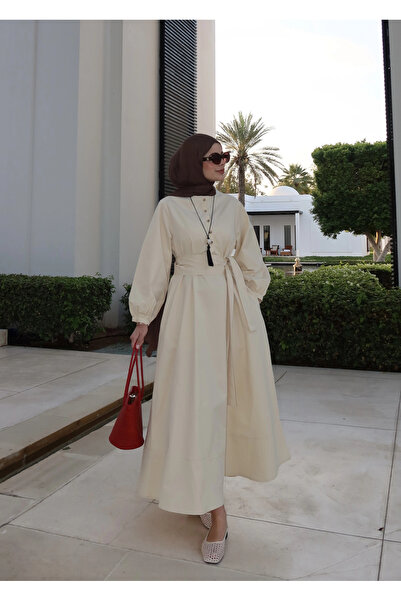 MODA AKSA 2349 MUSCAT DÜĞMELİ ELBİSE Vanilya
