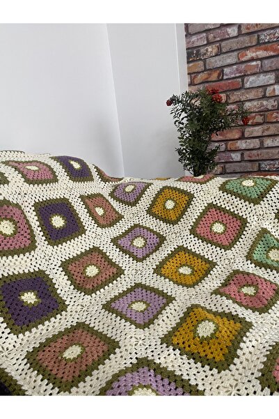 Okyanus Butik El Emeği Motifli Örgü Pastel Tv Battaniyesi