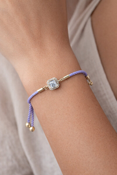 tutu tasarım Drawstring Square Stone Detailed Women's Bracelet – Adjustable E...
