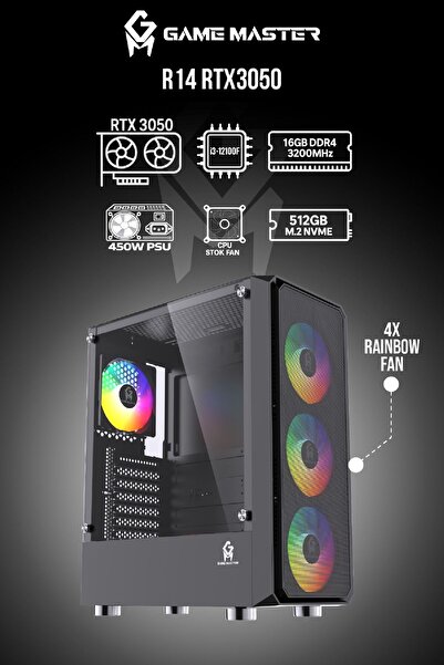 GM Game Master RTX 3050 ATX Hazır Gaming PC R14 16GB RAM 512GB M2 SSD i3 1210...