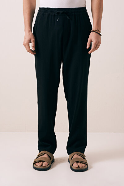 İLKCET MODA Calm Touch Black Rubber Waist Men's Trousers