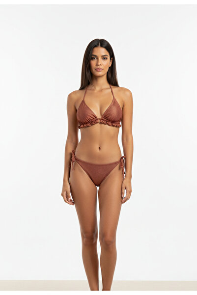 Adel swimwear Üçgen Fırfırlı Bikini Takımı - Fitilli Parlak Kumaş