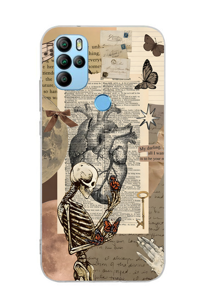 FLAMENKO حافظة هاتف شفافة بنمط هيكل عظمي وفراشة من جينيرال موبايل GM 21 Pro