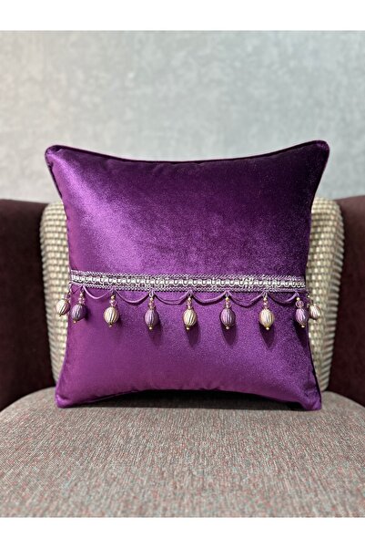 Fabricland Catifea țesută Atlas Violet cu mărgele la mijloc și ciucuri 43x43 ...