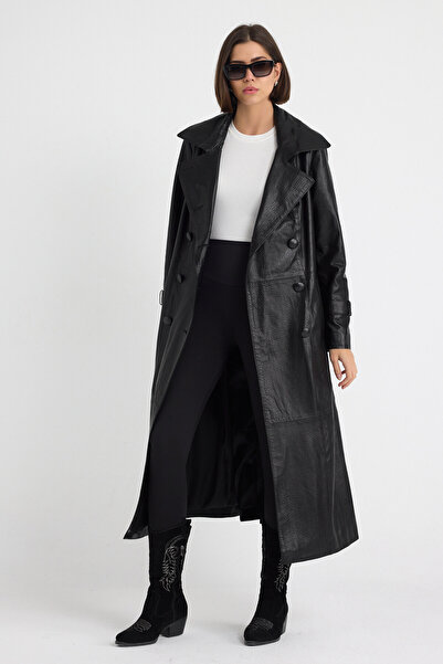 gorgitino Kadın Hakiki Siyah Renk Deri Ceket French Pardüse