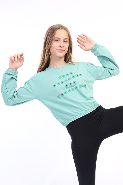Toontoy Tricou cu mânecă lungă și decolteu tip crew, imprimat, pentru fete