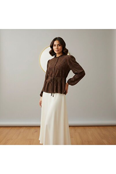 vikitekno Flocked Patterned Lined Women's Shirt with Skirt Top