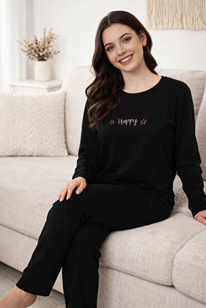 REMSA Women's Text Pattern Suprem Pajama Set 0608 Black06