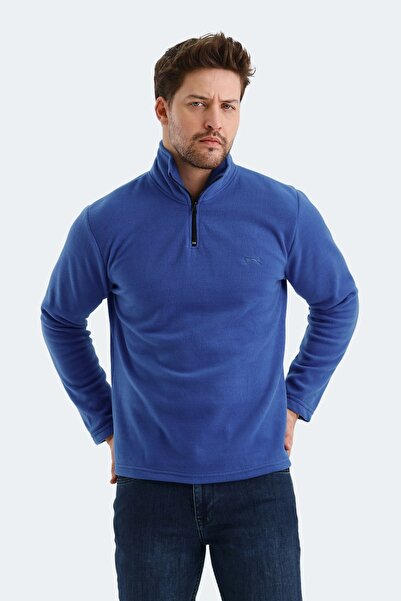 Slazenger سويت شيرت رجالي مريح من الصوف من ساكس باللون الأزرق، ملابس علوية مر...