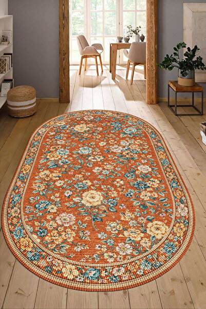 LTS HOME DİJİTAL BASKILI turuncu Kaymaz Taban Yıkanabilir Modern Mutfak Halıs...