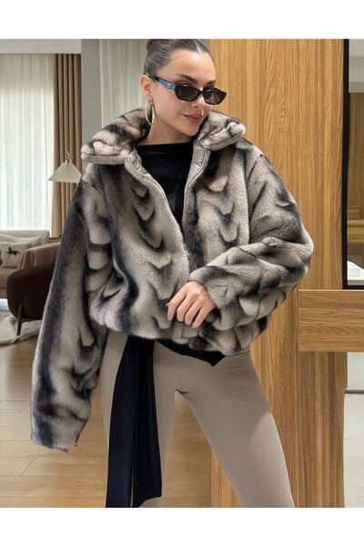 mylunessa İçi Astarlı Yumuşak Dokulu Kısa Bomber Kürk Mont Ceket