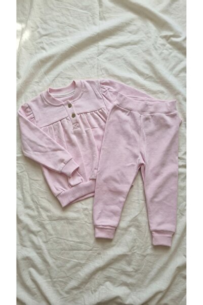 Sabi Girl's Buttoned Crew Neck Cotton Flexible Tok Fabric Double Set
