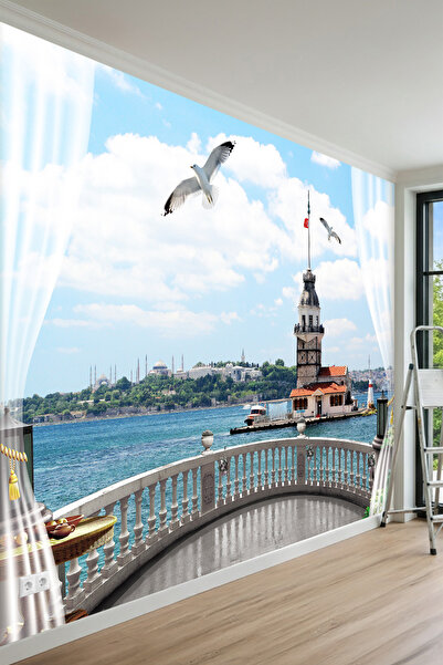 MİRAZAWALL Kız Kulesi İstanbul Boğaz Manzaralı Tek Parça Tekstil Duvar Kağıdı