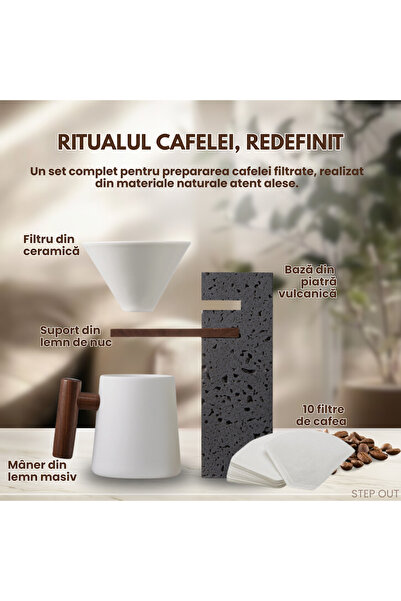 OEM Set pentru prepararea manuală a cafelei, Tehnica Pour Over cu suport din rocă vulcanică, cană de cafea și filtru