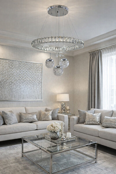 TREND 60LIK GÜMÜŞ 3 TOPLU KELEBEKLİ KRİSTAL AVİZE