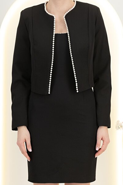 StarShinerS Short jacket made of elastic fabric, straight cut, accessorized w...