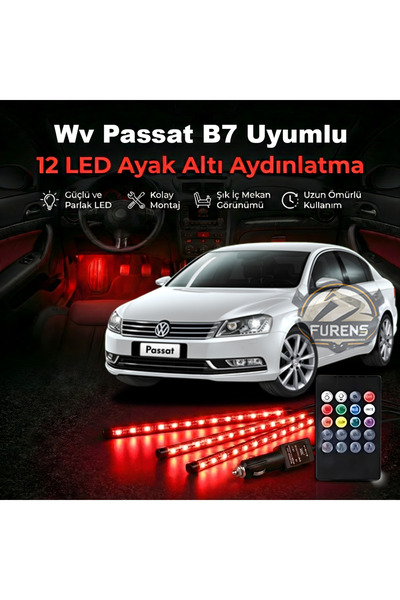 STS Oto Aksesuar Wv Passat B7 Uyumlu RGB Ayak Altı LED 12 Led Kumandalı Müzik...