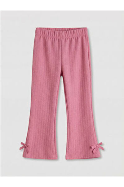 LC Waikiki M1 SEZON بنطال ضيق وردي اللون لمّاع تفاصيل فيونكة واسع الأرجل للفتيات