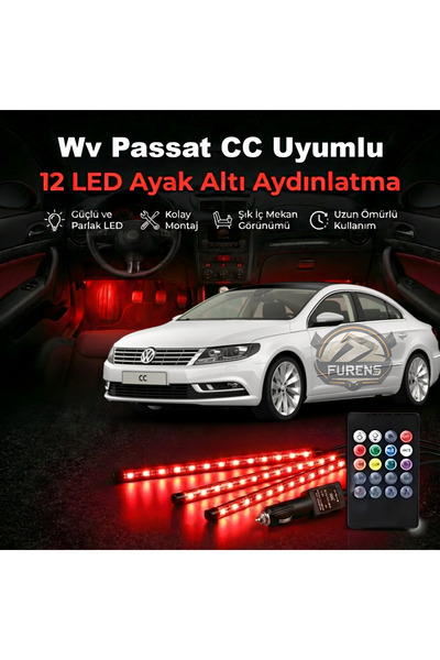 STS Oto Aksesuar Wv Passat cc RGB Ayak Altı LED 12 Led Kumandalı Müzik Duyarl...