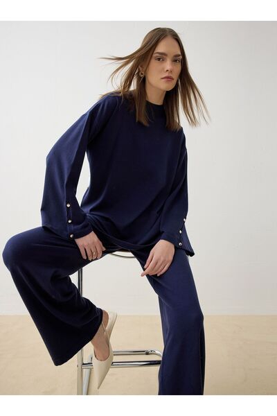 Refka Set de tricotaje cu tunică și pantaloni cu detalii cu nasturi - Bleumar...