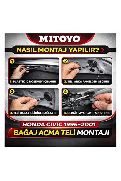 MITOYO Honda Civic 1996-2001 Bagaj Açma Teli 74880-S04-G01 Uyumlu Dayanıklı U...