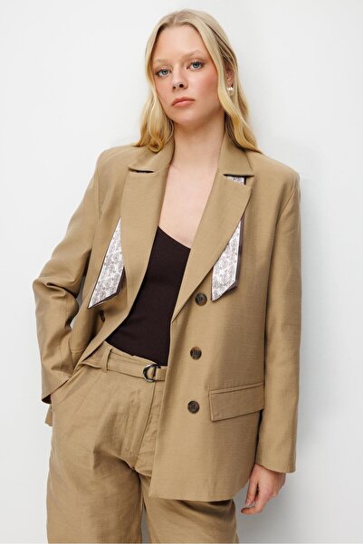 Mixray 4809 women's linen blazer with scarf detail - camel