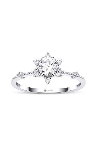 Pırlandia Lotus Model 1.00 Ct Pırlanta Tektaş Yüzük 8K Altın Beyaz Safir Detaylı