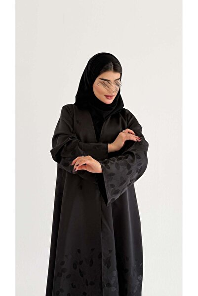 AYA MW1868 - Elegant black abaya in jacquard fabric