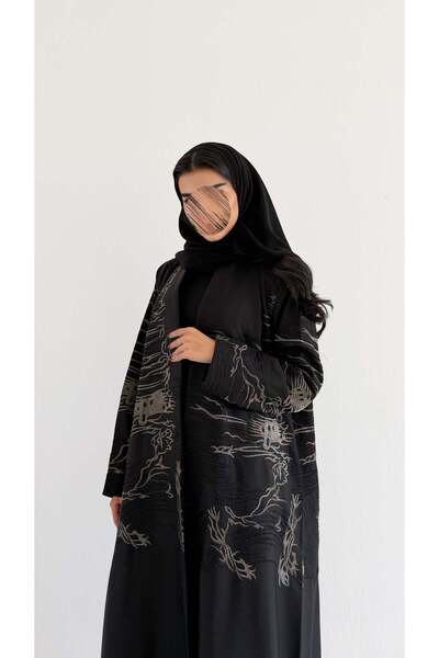 AYA MWT1094 - عبايه اسود بتطريز واضافه لمعه