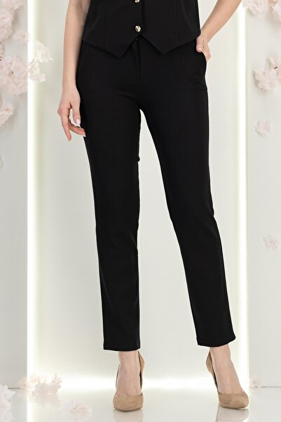 StarShinerS Women's tapered fabric pants with high waist and side pockets