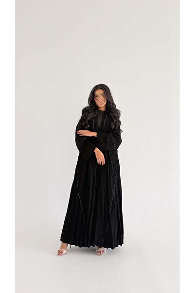 AYA MW2074 - عباية جاكار اسود وابيض مكسر