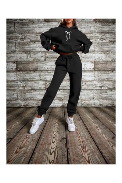 WOODROFFE Women's Printed Hooded Top and Bottom Oversize Black/Grey Tracksuit...