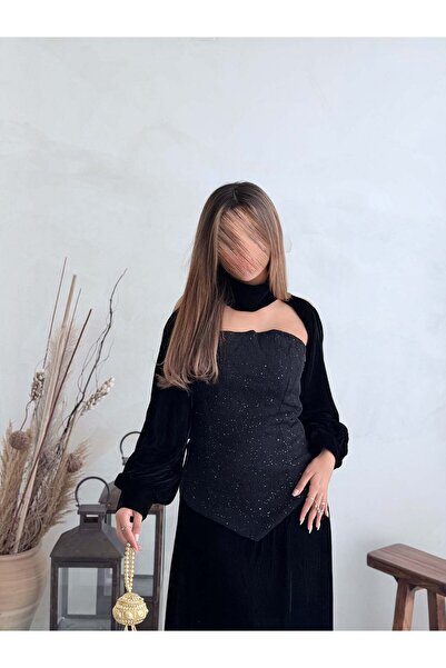 AYA MWJ022 - Black jalabiya with a top cut, made of shiny chiffon fabric with...