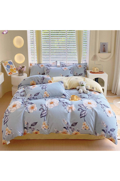 CumparaMisim Double bed linen, Finet, 6 pieces. Blue, flowers