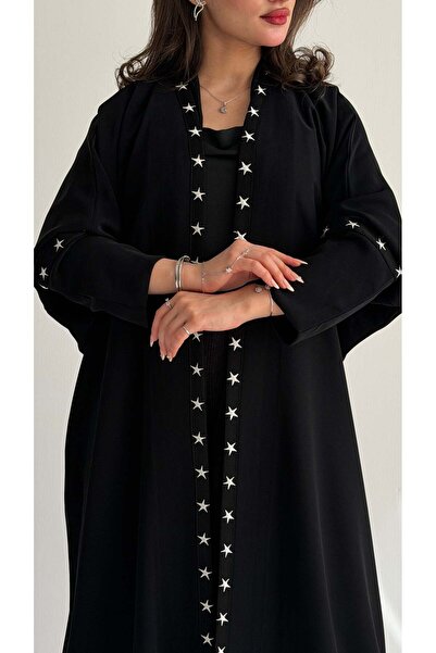 AYA MWT1035 - عبايه اسود بتطريز نجوم