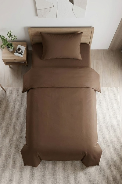 CAQQA Set de lenjerie de pat maro, simplu, din bumbac, cu 63 de fire |   Cear...