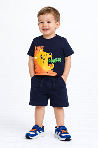 Victor and Jane Boys' 2pcs Roaring Lion Round Neck T-Shirt and Shorts Set