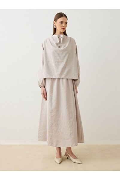 Refka Комплект от блуза и пола от модален плат с детайл на вратовръзка - камъ...