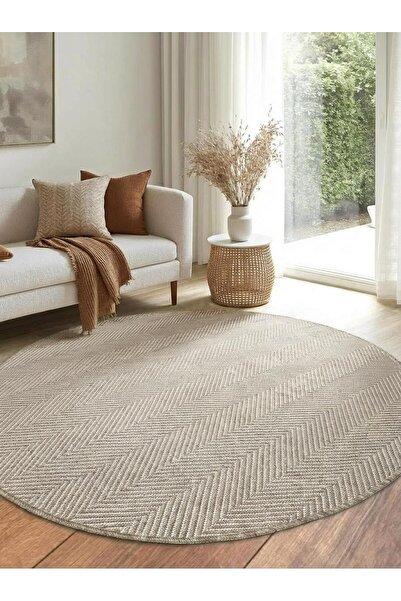 SARAZ HALI Yuvarlak SİSAL Elit 1002 Bej Hasır Görünümlü Modern Salon Oturma O...