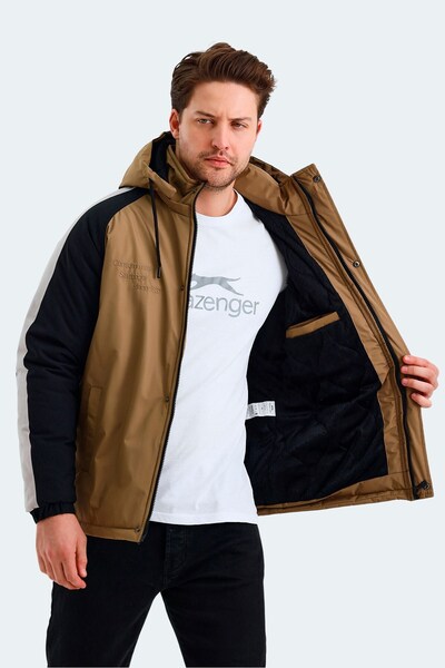 Slazenger Winter Waterproof Hooded Men's Coat Beige Color Coat