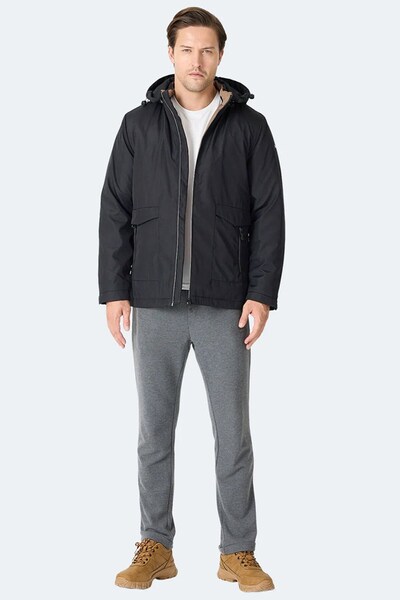 Slazenger Winter Waterproof Hooded Coat Casual Men's Black Coat and Jacket