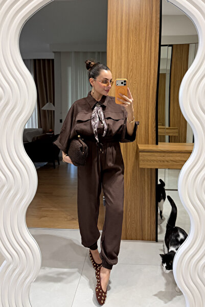 Gizem Ecemiş Bielle Kahve Atlı Lastikli Pantolon