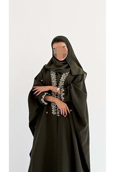 AYA MWT679 - Olive green embroidered abaya